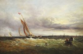 John Moore of Ipswich (1820-1902)oil on canvas,Colchester smack, Harwich harbour,signed,20 x 30in.