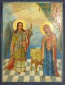 Russian Schooloil on wooden panel,Icon of two female saints,18.75 x 14in.; unframed