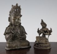 Two Chinese bronze seated figures of immortals, the first of a Bodhisattva, 7.5in, the second of