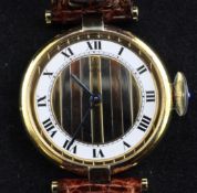 A silver gilt Must de Cartier Vermeil quartz wrist watch, with tri-colour Roman dial and cabochon