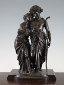 After Moreau. A 19th century bronze figure group of a shepherd and young maiden, on shaped base,