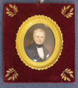 Henry Lambert (19th C.)oil on ivory,Miniature of a gentleman,signed and dated 1844,3.5 x 3in.