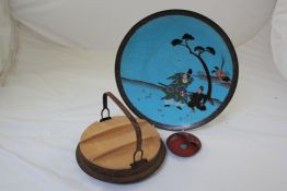 A Japanese iron dish and a cloisonne dish, late 19th century, the iron dish cast with floral scrolls