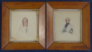 Saunders of Brightona pair of watercolours,Portraits of a young couple,signed,6.5 x 5.5in.