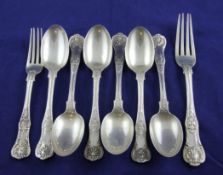 A set of six Victorian silver Queen`s pattern dessert spoons, George Adams, London, 1872, together
