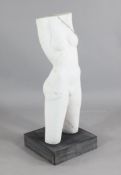 Michael Cooper FRBS (1944 - ). A Carrara marble nude female torso, signed, three quarters life-