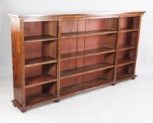 A 19th century mahogany open bookcase, with adjustable shelves and half turned pilasters, H.6ft