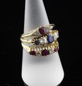 Three Edwardian 18ct gold and gem set dress rings, two set with rubies and diamonds and one with