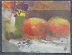 Fred Cuming (b.1930)oil on board,Still life of apples,signed and inscribed verso,6 x 8in. unframed.
