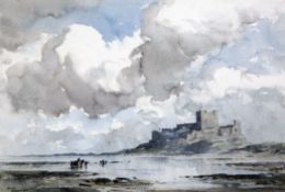 Arthur Gerald Ackermann (1876-1960)watercolour,Bamburgh Castle,signed, Fine Art Society label