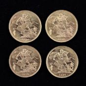 Four Victoria gold sovereigns, 1876, all EF