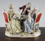 A Meissen group `The Three Card Players`, after J.J. Kaendler, late 19th century, each figure seated