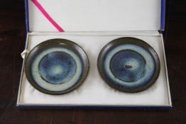 A pair of Chinese Junyao dishes, probably Sung / Jin dynasty, the centres of purple to white hue