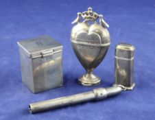 A George V silver cased propelling pencil, by S. Mordan & Co, London, 1914, 4in, together with a