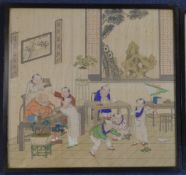 Chinese Schoolpair of gouaches on silk,School room interior with sleeping master,16 x 16.57in. and