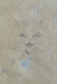 Louis Wain (1860-1939)pen and ink,Cat wearing a bow tie,signed,6 x 4in.