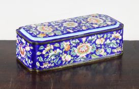 An unusual Canton enamel pen box and cover, 19th century, possibly made for the Persian market,