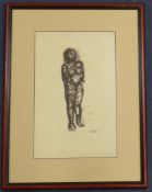 Jacob Epstein (1880-1959)ink, watercolour and sepia chalk,Standing female nude,signed, dated in