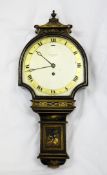 A 1920`s Fortnum and Mason chinoiserie lacquer wall timepiece, with pagoda top and silvered dial,