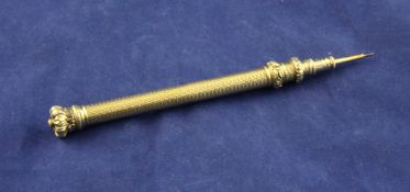 A Sampson Mordan & Co gold overlaid propelling pencil, with engine turned and foliate band