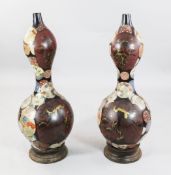 A pair of large Japanese Kutani porcelain and lacquer decorated double gourd vases, late 19th