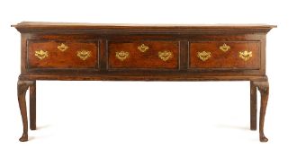 A GEORGE III OAK DRESSER, 2ND HALF 18TH CENTURY, the ogee moulded top above three ovolo moulded