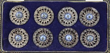 A set of eight Wedgwood jasper and cut steel buttons, early 19th century, later cased, each 1.4in.
