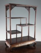 A Chinese rosewood `Hongmu` and mother of pearl inlaid scholar`s display stand, early 20th