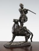 After Evgeni Alexandrovich Lanceray (1848-1886). A bronze group of a cossack on horseback, marked in