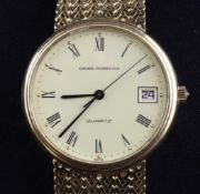 A gentleman`s 18ct gold Girard Perregaux quartz dress wrist watch, with Roman dial and date