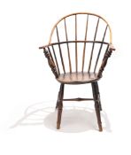 A YORKSHIRE WINDSOR ARMCHAIR, ASH WITH AN ELM SEAT, 2ND HALF 19TH CENTURY, with double bow back