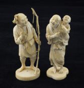 Two Japanese ivory groups, Meiji period, the first probably Tokyo School of a fisherman with a