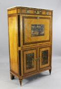 A 19th century Dutch inlaid satinwood secretaire abattant, with white marble top and chinoiserie