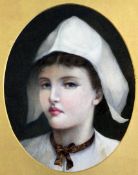 Rebecca Coleman (1840-1882)watercolour,Head of a Flemish girl,1872 Exhibition label verso,7.5 x