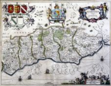 Johannes Janssoncoloured engraving,Map of Suthsexia Vernacular Sussex 1640,15 x 20in.