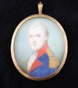 19th century English Schoolgouache and oil on ivory,Miniature of an army officer,2.75 x 2.25in.