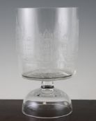 A 1970`s Moser London topographical glass vase, wheel engraved with views of London landmarks by