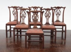 A set six Chippendale design miniature dining chairs, with drop in brown leather seats
