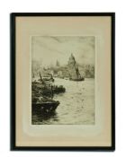 W. L. WYLLIE R.A. Etching, signed lower left, St. Pauls from the Thames, rear bears label for