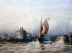 Richard Henry Nibbs (1816-1895)watercolour,Fishing boat leaving Le Havre,signed,23 x 34in.