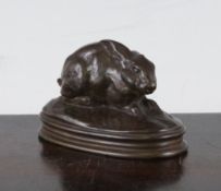 After Antoine-Louis Barye (1795-1875). A 19th century bronze miniature model of a crouching