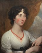 Early 19th century English Schooloil on canvas,Portrait of a lady wearing a coral necklace,24 x