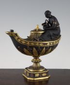 A Wedgwood gilt-decorated black basalt Vestal lamp, first half 19th century, mounted with a