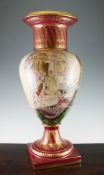 A large Vienna style porcelain vase, decorated with a Venetian canal scene with a lady boarding a