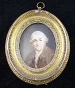 After Joshua Reynoldsoil on ivory,Miniature of David Garrick,3.25 x 2.5in.