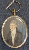 19th century French Schoolgouache on ivory,Miniature of a gentleman,2.25 x 2in.; silver frame