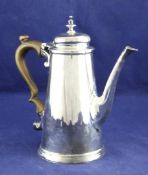 A George II silver coffee pot, of tapering form, with turned finial and panelled spout,, Charles