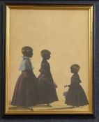 19th century English Schooltwo cut and painted paper silhouettes,Choir Boy and his younger siblings,
