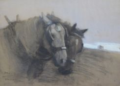 Charles Walter Simpson (1885-1971)coloured chalks on buff paper,Study of plough horses,signed,