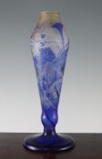 A Galle cameo etched convolvulus pattern lamp base, with blue flowers and tendrils overlaying a